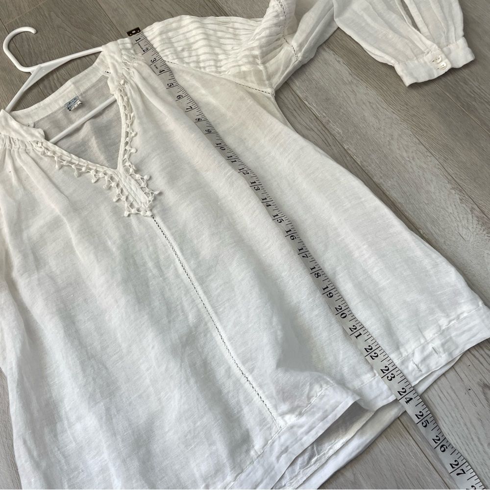 Free People Top linen cotton pintuck sheer long sleeve womens White small boho - Picture 7 of 7